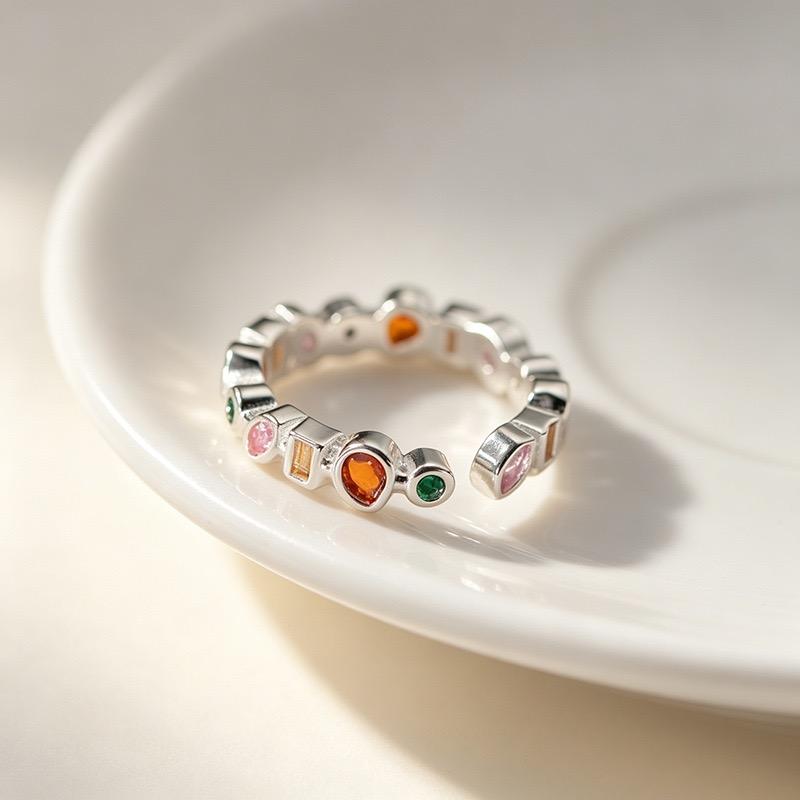 Bf Club   Rings For Women Simple Geometric Handmade Irregular Retro Colorful Zircon Ring Allergy For Birthday Gift