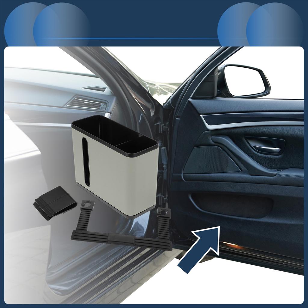 INFINAUTO Car Trash Can for Front and Rear Four Leather and Hanging Seats, 7.1" Long, 2.8" Wide, 5.5" High, ABS, Gray,