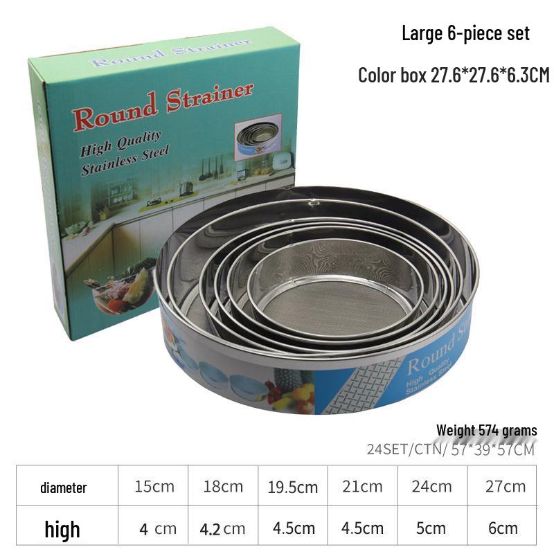 6-Piece Stainless Steel Mesh Sieve Set for Baking & Sifting Flour