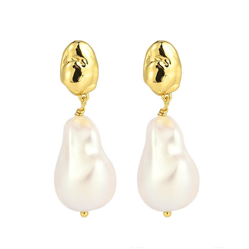 Simple Irregular Champagne Colored Pearl Drop Earrings for Women Bridal Wedding Jewelry Gift Round Face Slimming Earho