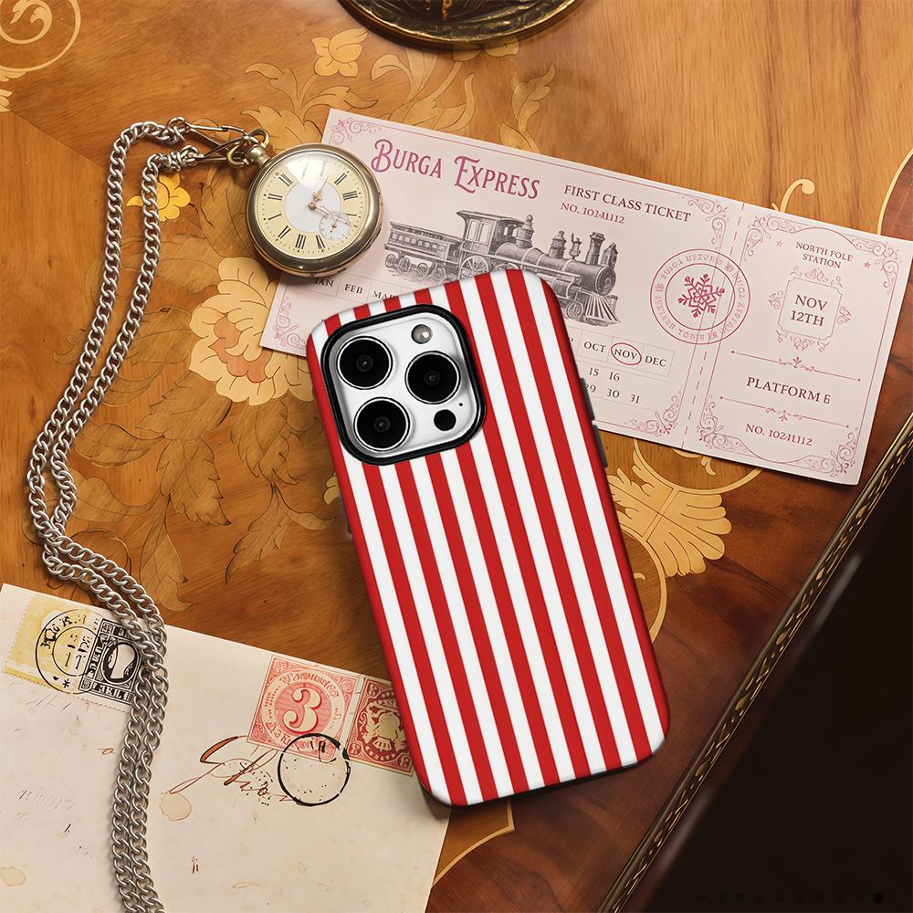 Christmas Stripes Red White Phone Case for IPhone 16 15 14 13 12 11 X XS XR XSMAX 7 8 Pro Max Plus Double-layer Back Cover