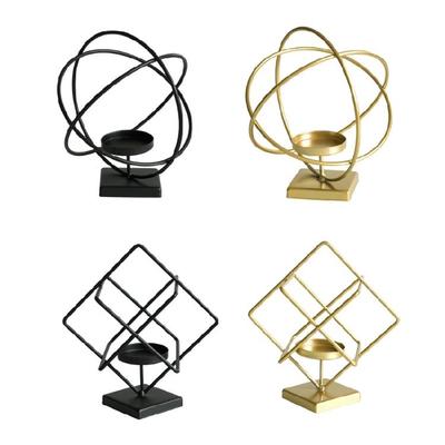Nordic Iron Candle Holder Hollowed Geometric Square Globe Metal Tealight Candlestick for Table Centerpieces Decors