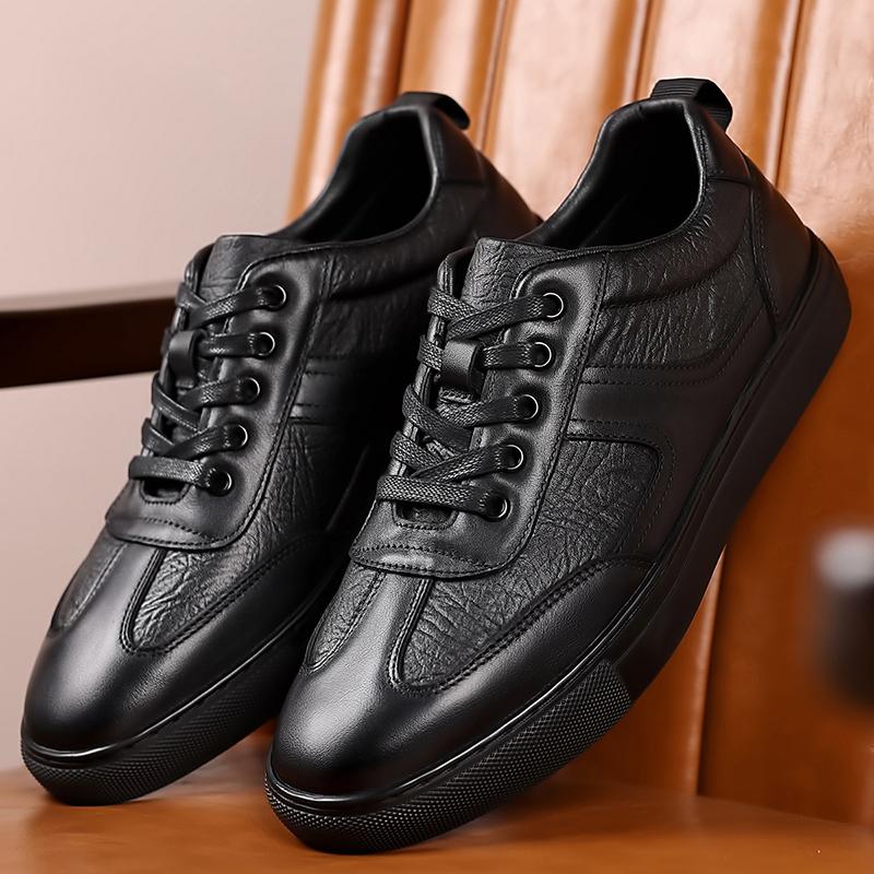 Fashion Versatile Men's Genuine Leather Shoes Black Walking Shoes Formal Business Shoe Comfortable All Day Wear Tenis Masculino Sneakers