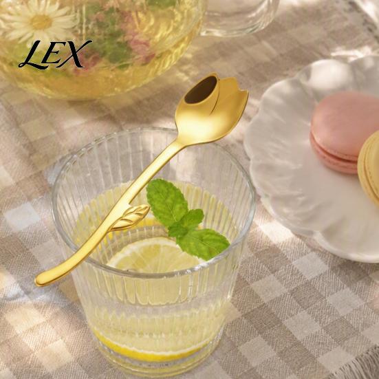 Hanging Hook Tea Spoon Tulip Shaped Stainless Steel Spoon, Long Handle Coffee Ice Cream Kitchen Dining Accessory Dessert Serving with Hook,