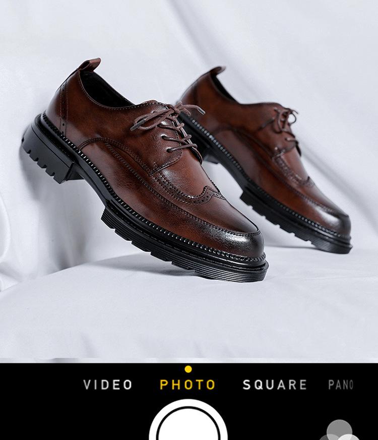 Men's Korean Style Formal Leather Brogue Shoes for Weddings and Business