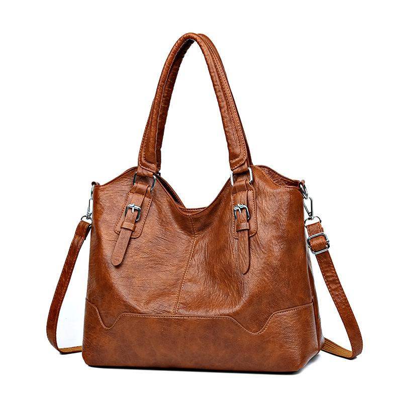 

Большая сумка Сумка-тоут из мягкой кожи Сумка-мессенджер премиум-класса для поездок на работу из кожи с масляной восковой пропиткой Женская сумка большой вместимости на плечо/подмышку коричневый