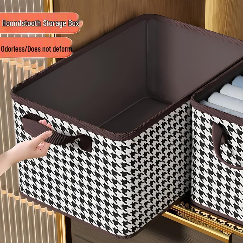 Houndstooth Foldable Storage Box with Lid for Wardrobe and Household Organization