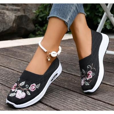 Sneakers Ricamate Autunnali da Donna Moda Traspiranti Leggere Antiscivolo Resistenti all'Usura Scarpe Sportive Casual Morbide Mocassini Piatte