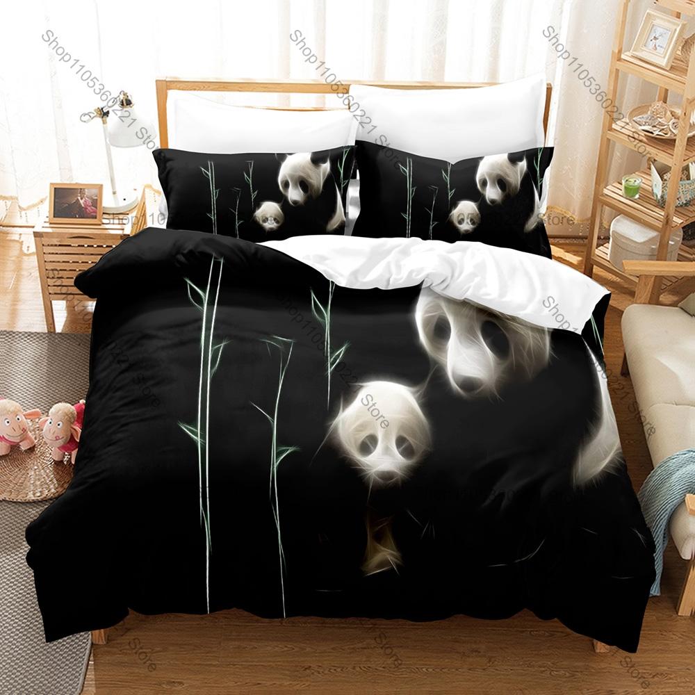 Animal Themed Bedding Set, Duvet Cover & 2 Pillowcases, Adorable Panda Design Comfortable Home Bedding Supplies