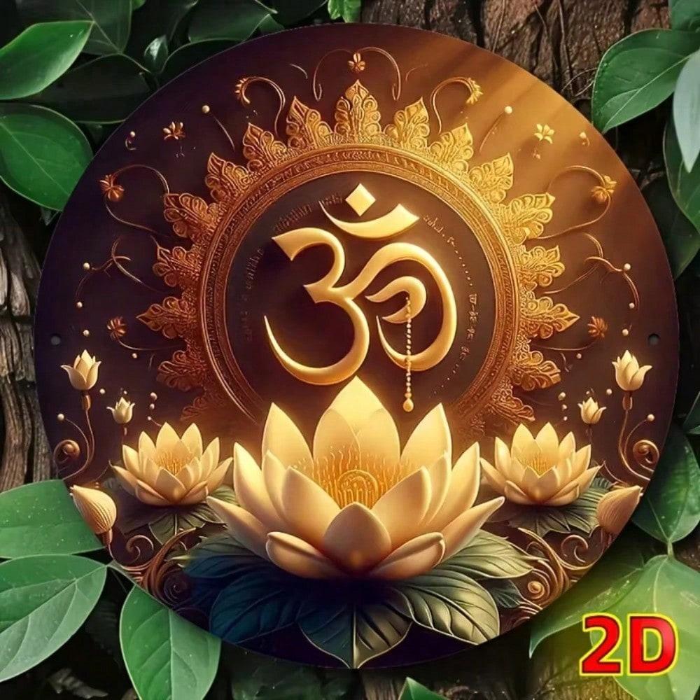 Vintage Gold Lotus Metal Wall Art Om Symbol Home Decor