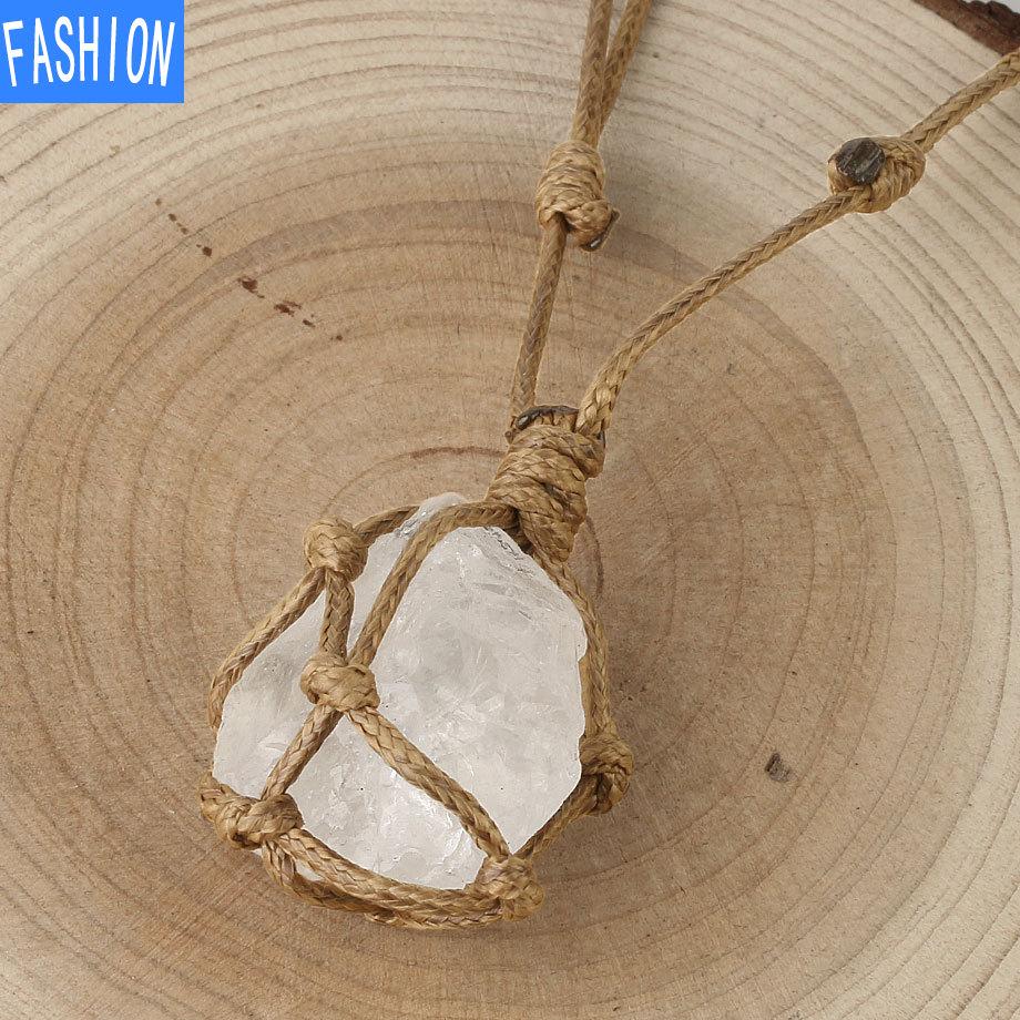 Natural Irregular Amethyst Pendant Hand-Made Cowhide Rope Woven Stone Personalized Necklace