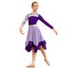 Girls Contemporary Worship Dance Dress: Long Sleeve with Invisible Zipper Back, Stylish Printed Patchwork & Color Block Irregular Hem