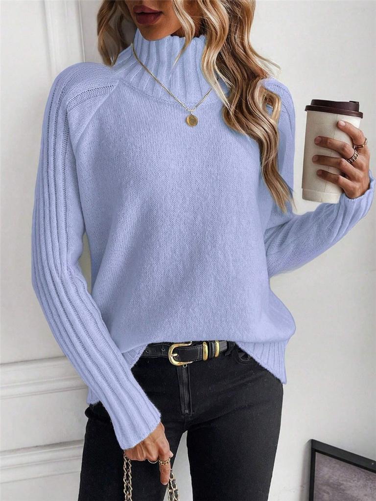 Women's Solid Color Versatile Set Sleeves Sweater Autumn Winter High Neck Top