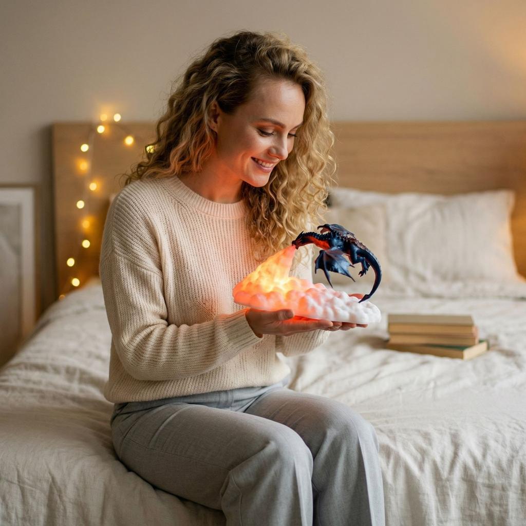 3D Printed Dragon Figurine with LED Night Light Creative Electronic Decorative Desk Lamp for Home Office Display and Gift