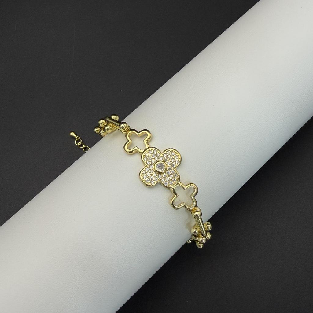 T Brand U-Shaped Horseshoe Clasp Zircon Four-Leaf Clover Bracelet: European & American Light Luxury Fashion Jewelry