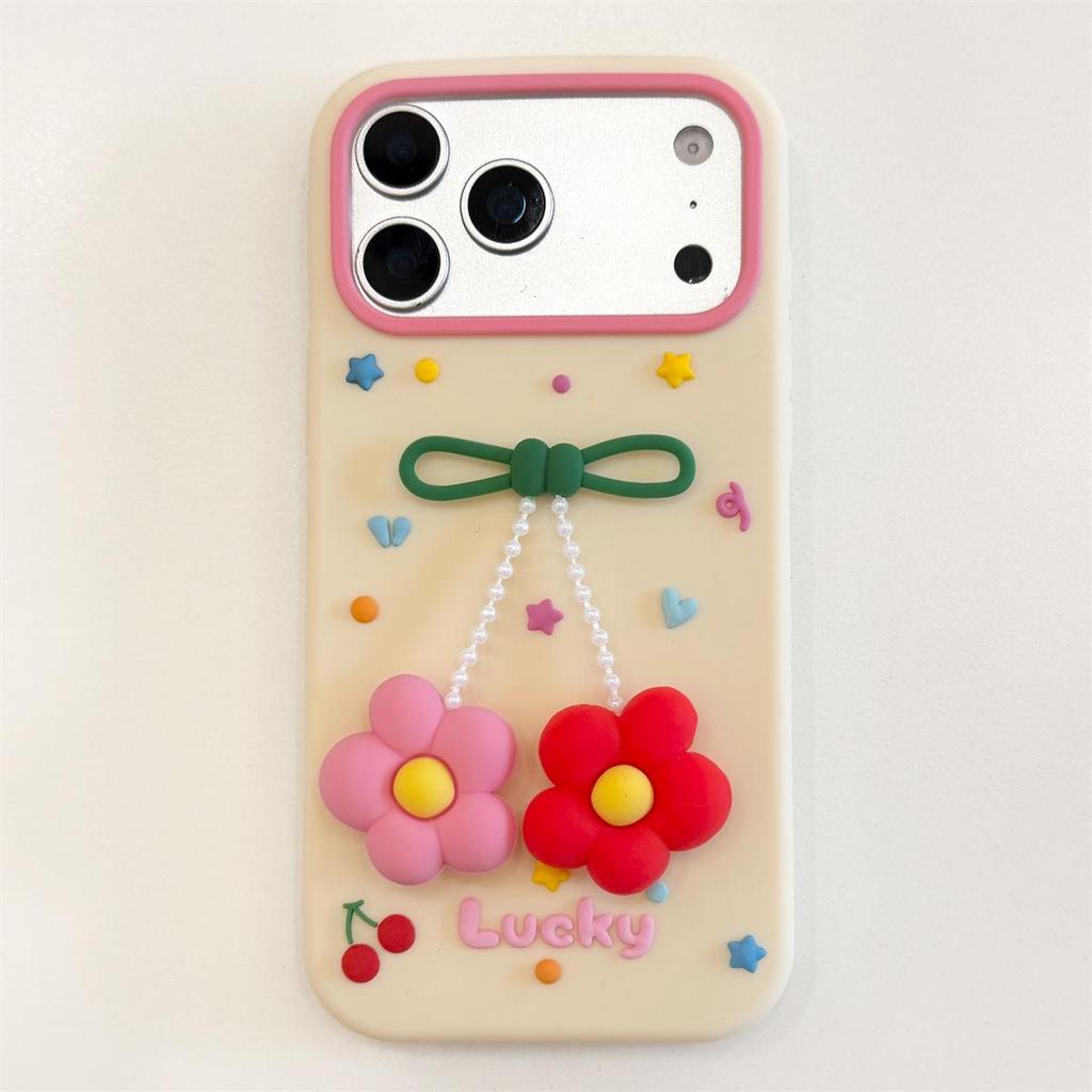 3D Flower Pendant Anti-Drop Phone Case for iPhone 12-14/15-17 PROMAX