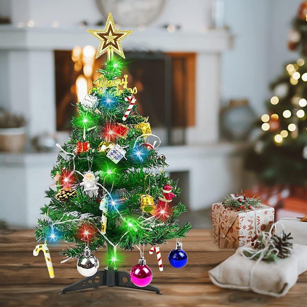 Table Top Mini Christmas Tree with LED String Lights, 24'' Artificial Small DIY Desktop Christmas Tree, Tabletop Chrstmas Tree