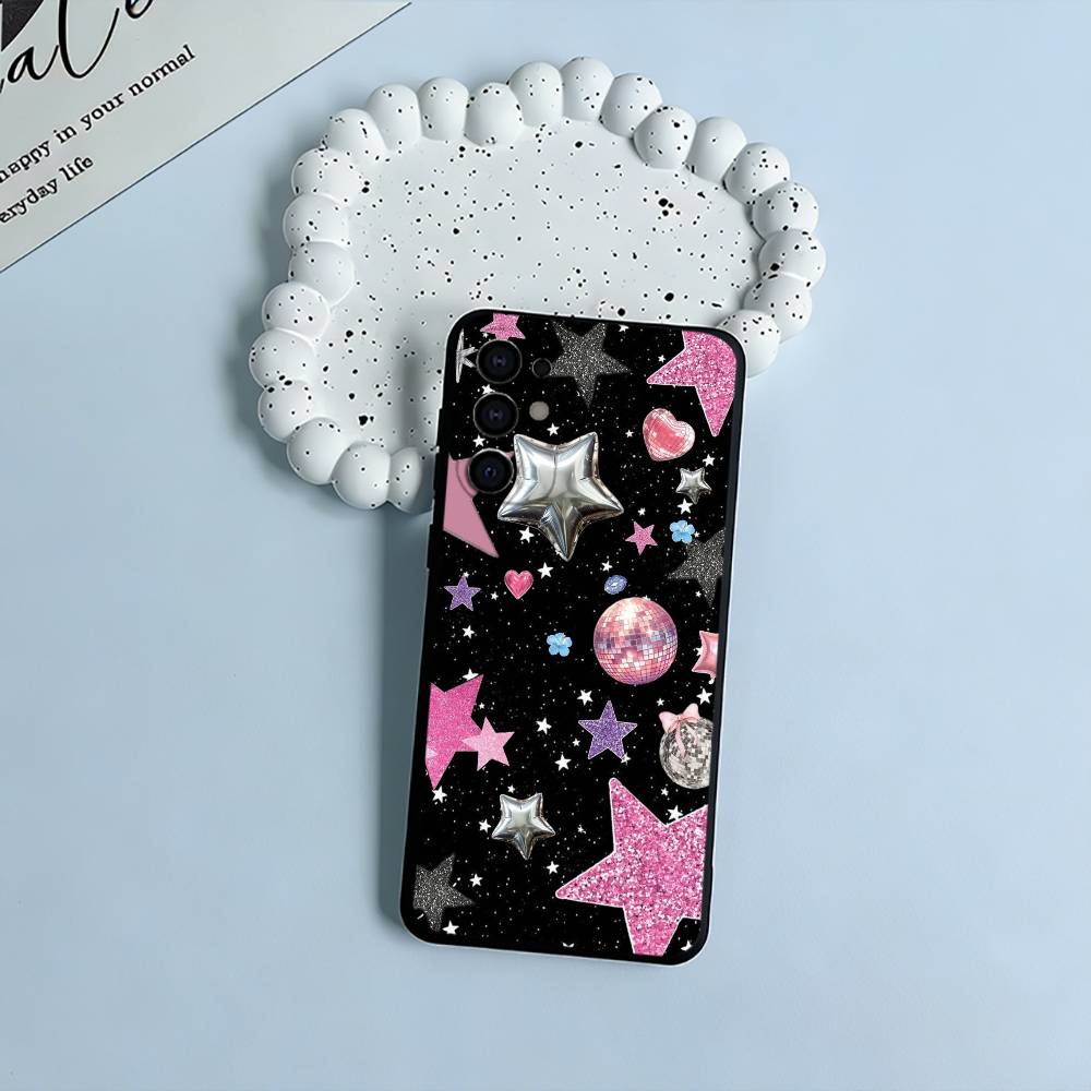 C-Colorful Star Phone Case For Samsung S25,S24,S21,S22,S23,S30,Ultra,S20,Plus,Fe,Lite,Black Soft Silicone