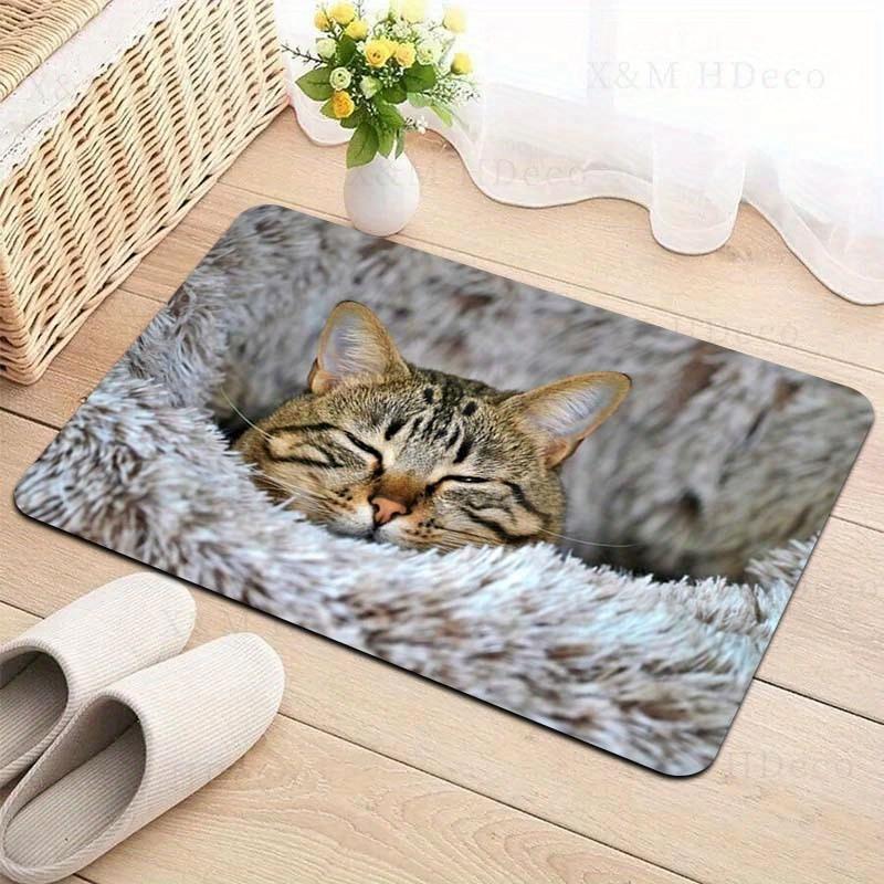 1Pcs Cozy Cat Pattern Floor Mat Modern Kitchen Polyester Rug Non-Slip Colorful Indoor Carpet, For Home Bathroom Bedroom Living Room Decor
