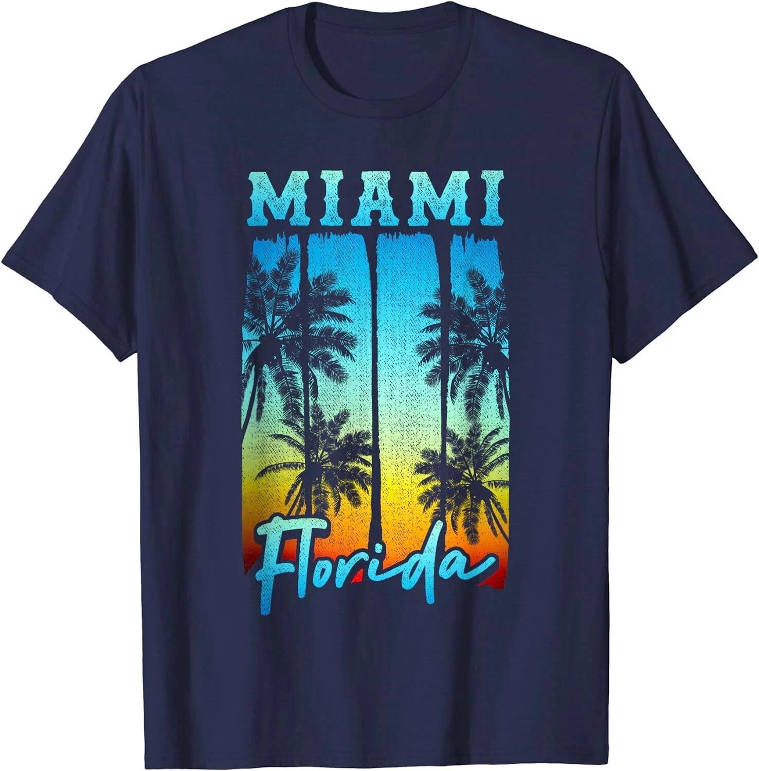 Miami Florida Beach Vintage Palm Trees Vacation Gift Unisex T-Shirt L