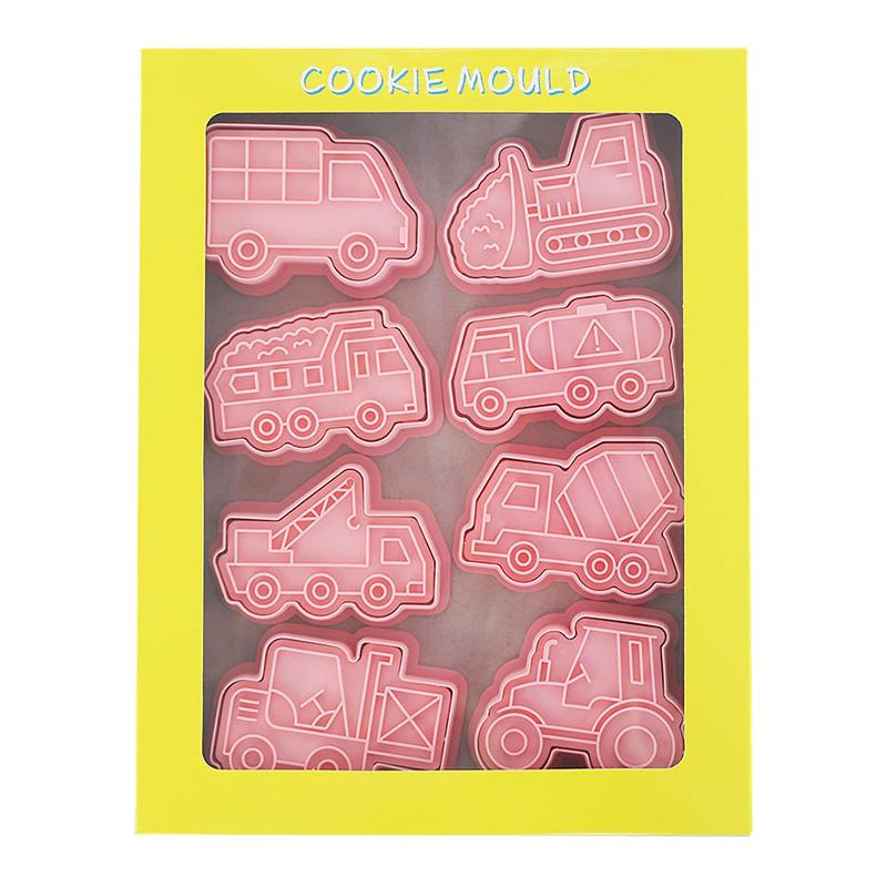

8Pcs/set Engineering Truck Cookie Cutters Plastic 3D Cartoon Pressable Biscuit Mold Cookie Stamp Baking Pastry Bakeware Kitchen