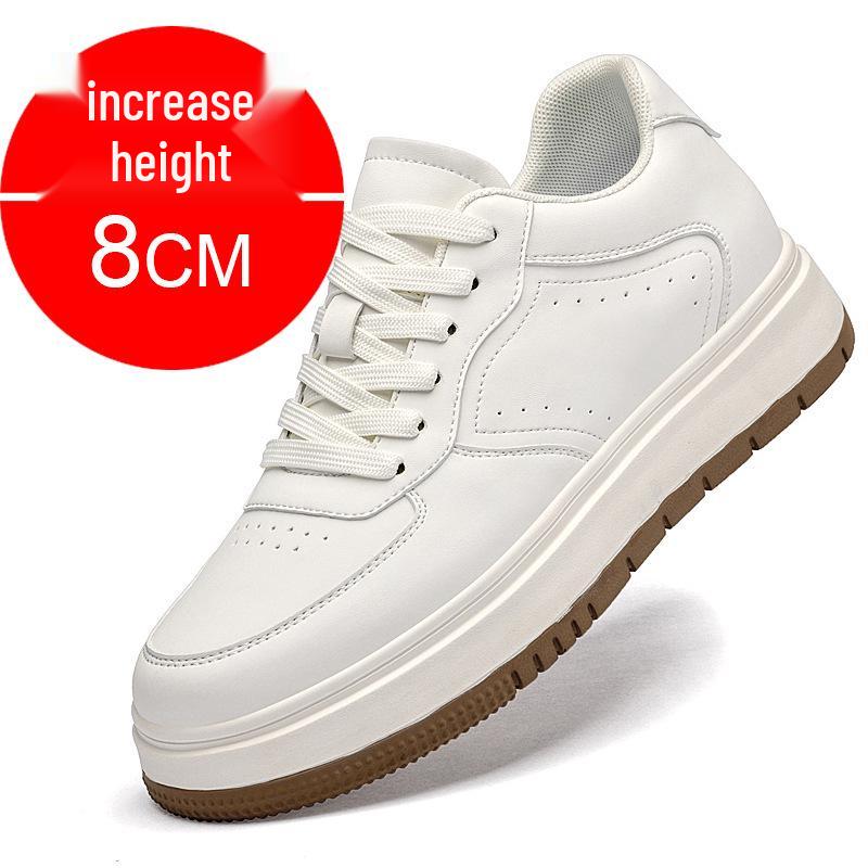 New 8CM Height Boosting Men s White Lace-Up Breathable Sneakers - Trendy, Casual, and Comfortable. Size 40