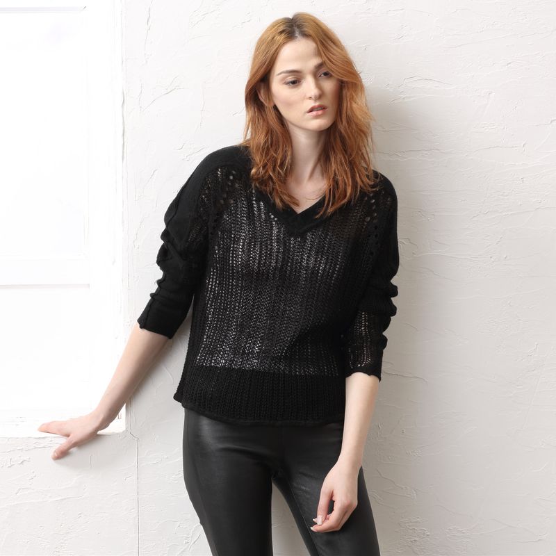 

Big Sale Foreign Order Special Offer International Popular Women s Long Sleeve Pullover Knitwear Wool Linen Woven Hollowed Crocheted Flower Sweater Black L