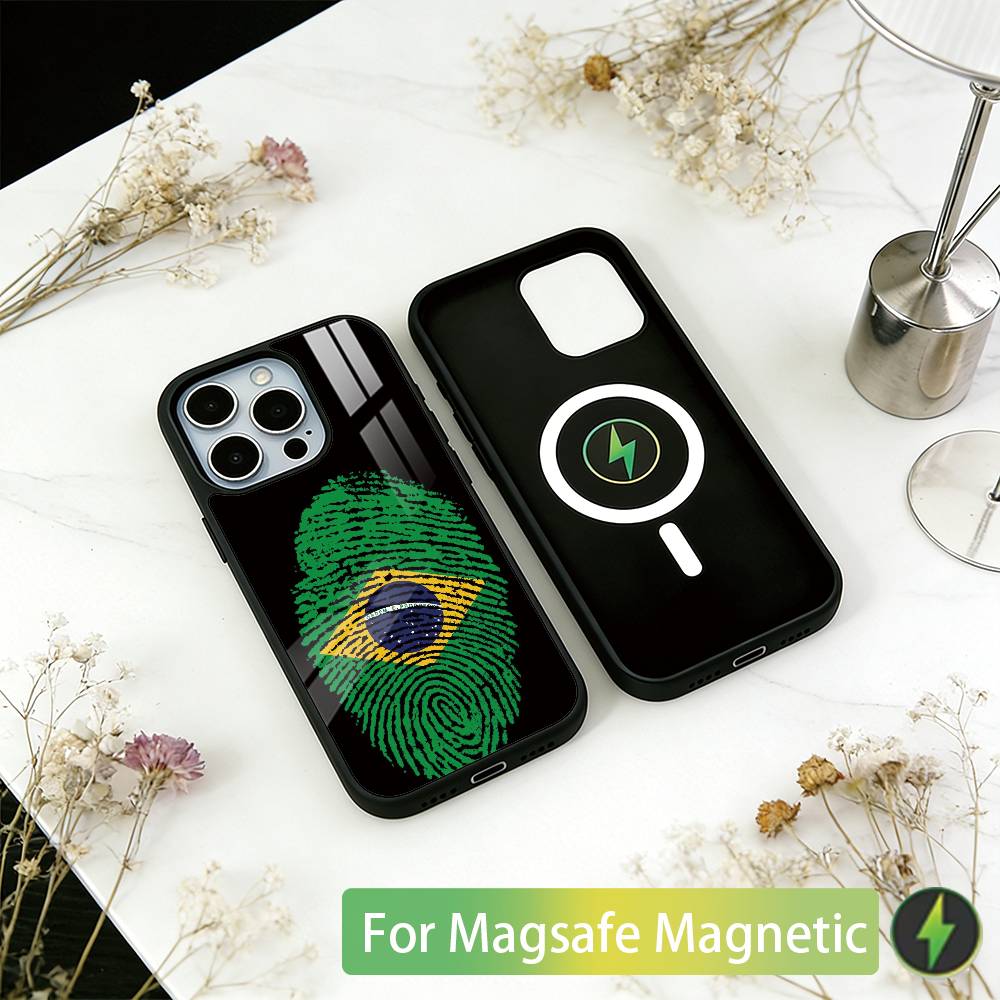 Brazil Brazilian Flag Phone Case For iPhone17,16,15,14,13,12,11 Plus,Pro Magnetic For Magsafe Wireless Charging