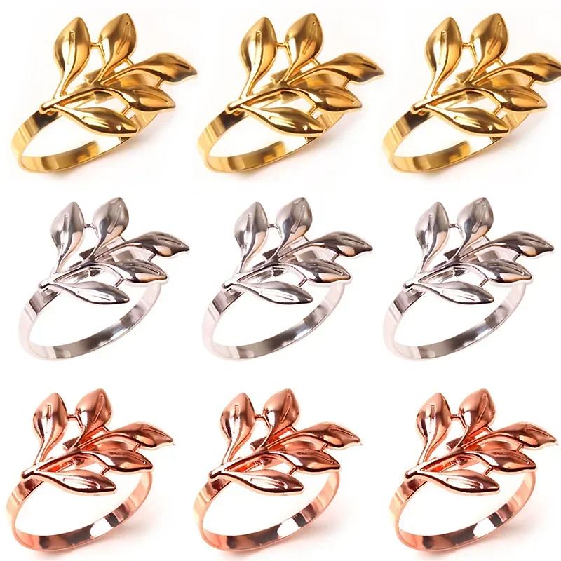 12PCS  Hotel Napkin Rings Metal Autumn Leaf Napkin Holder Wedding  Gold and Silver Napkin Holder Party Table Decoration