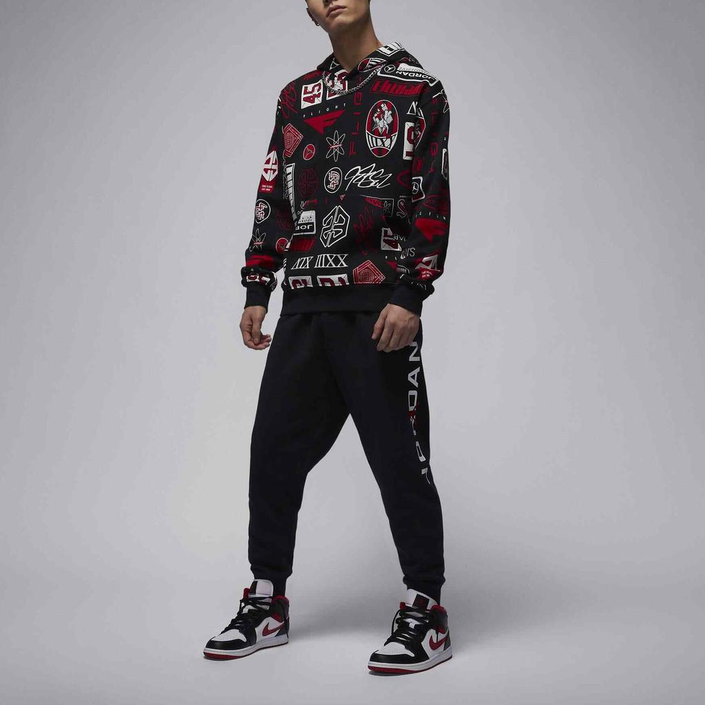 Jordan Essentials Fleece Printed Hoodie Men Tops Black Campus-Red HM7255010