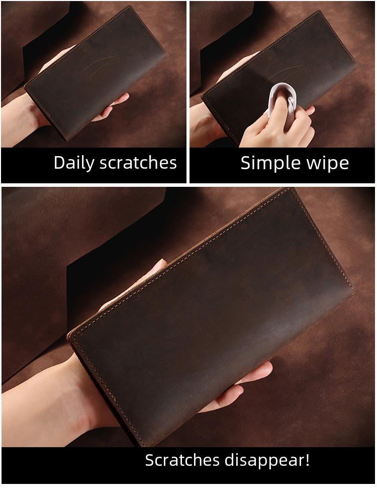 Men's Vintage Crazy Horse Leather Trifold Wallet - Genuine Leather, Multifunctional Business Clutch