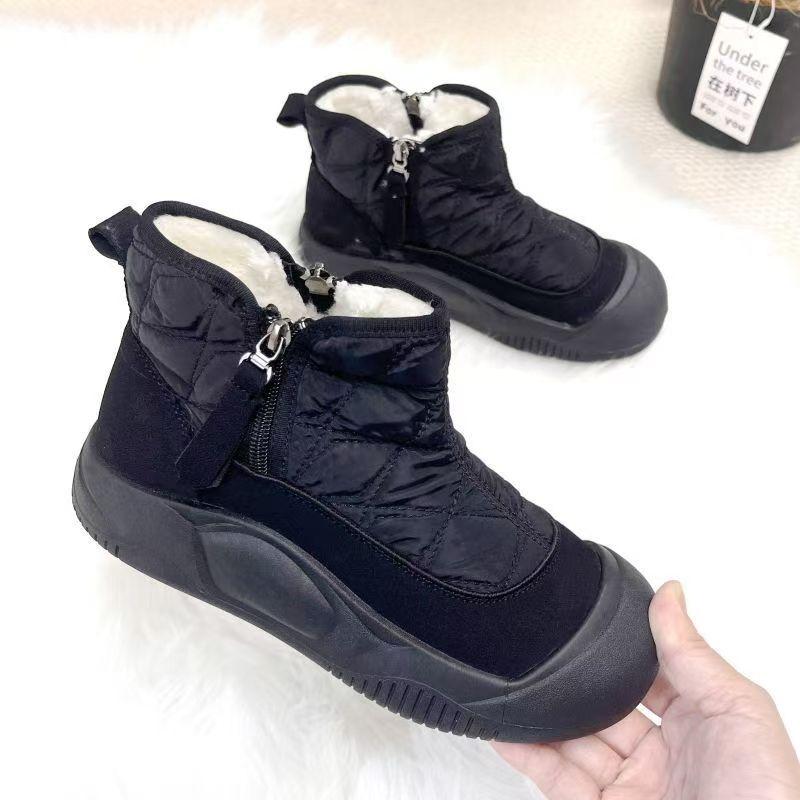 Women Winter New Thick Sole High Top Snow Boots Round Toe Thicken Plush Keep Warm Waterproof Non Slip Zippers Cotton Boots