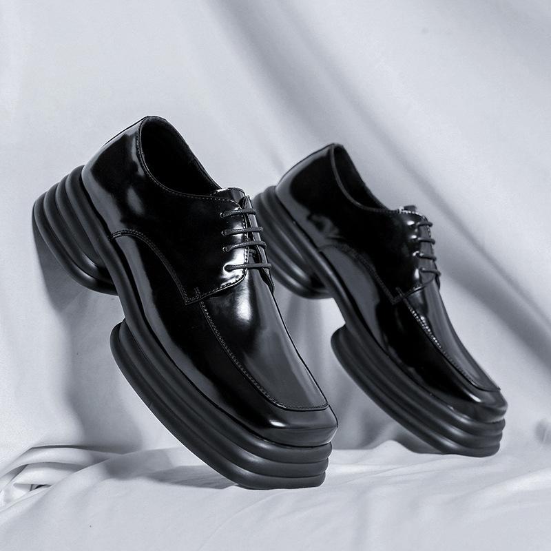 British Style Square Head Small Leather Shoes Spring New Loafers Uniform Patent Leather Shoes Men'S 36763-R