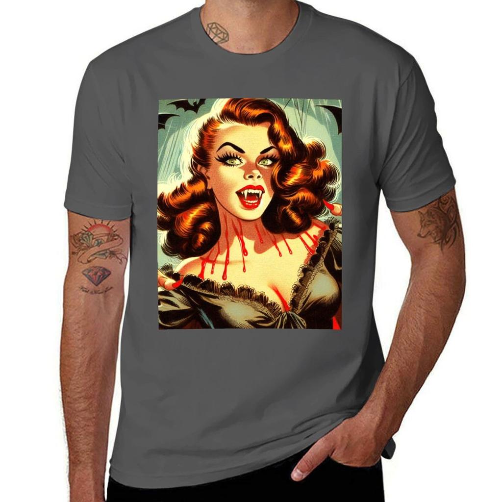 Hot Vampire Girl Tshirt Minimalist Casual Short Sleeve Top