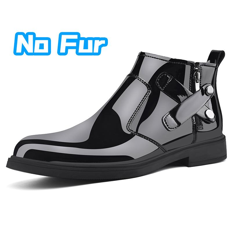 FashionGenuine Leather Mens Chelsea Boots New Fashion Men Winter Boots Warm Plush Fur Ankle Boots Handmade Male Business Dress Footwear