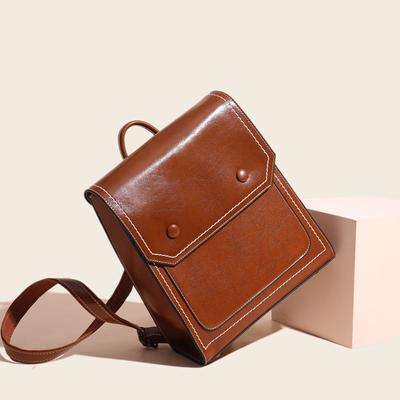 Genuine Leather Fashion Waxed Cowhide Backpack Women's Bag Retro School Bag