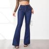 Ladies Fashion Breasted High-Waisted Jeans Ladies Slim Temperament Bell-Bottom Trousers Trousers