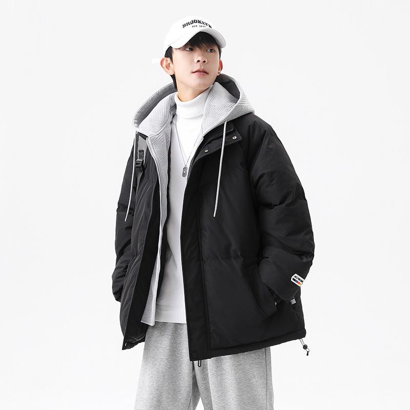 

Мужская однотонная пуховая куртка, хлопковая куртка с капюшоном «два в одном», осенне-зимняя утолщенная куртка для пары, простая хлопковая куртка 3XL чёрный