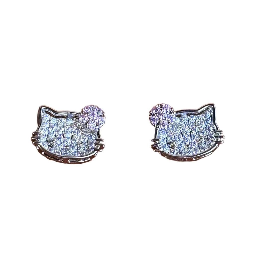 Light luxury high-end zircon KT cat exquisite stud earrings niche design cartoon cute earrings sweet versatile earrings