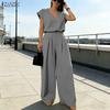 ZANZEA Women Short Sleeve Blouse and Long Pants Summer Two Piece Suit Sets