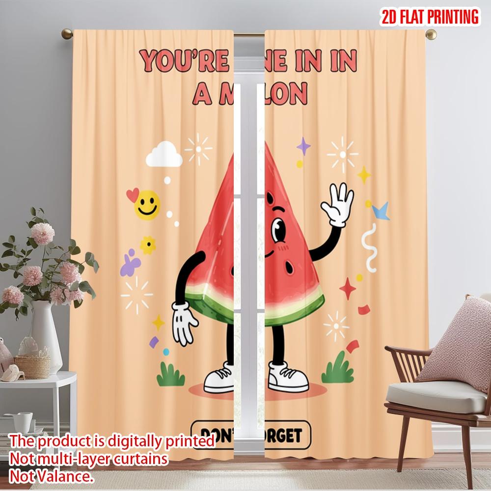 

2pcs 2D flat printing Scene Curtains Melon Cute Funny Character 100% Polyester Without Electricity Birthday Party for Bedroom 52.50×116.00 CM 2pcs