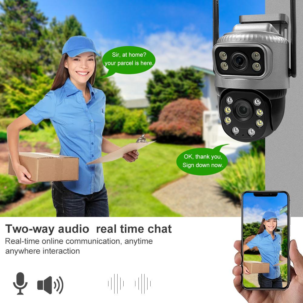 Cameră IP 4K PTZ de 8MP pentru exterior, cu lentile duble, cu ecran dublu, cartelă SIM 4G, detecție umană AI de înaltă definiție, monitorizare video de securitate