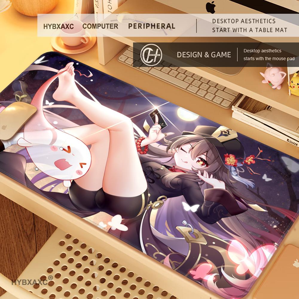 HYBXAXC Genshin Impact Hu Tao Anime Rubber Mouse Pad Large Mousepad Mat Deskmat Pc Accessories Desk Protector Gamer Keyboard Pad