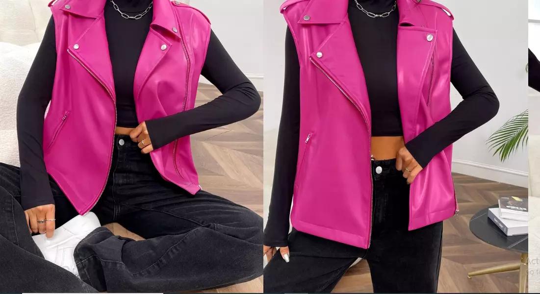 

AL KHALID Стильный зимний женский кожаный розовый жилет из овчины Барби, пальто, жилет 3XL розовый