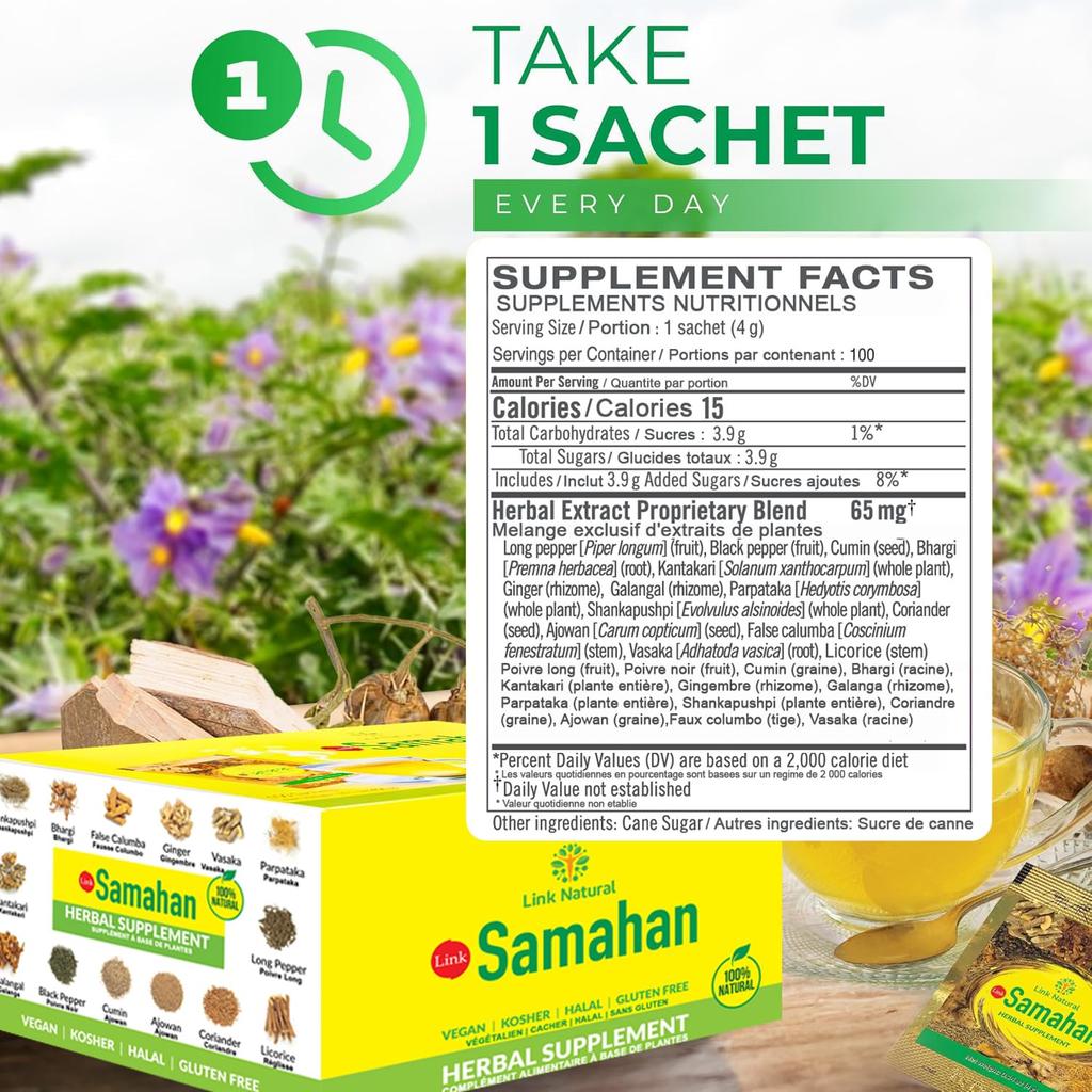 Link Natural Samahan Herbal Tea Bags 100 Count 4gm Each, Immune Support Wellness, Ceylon Spice Infusion For Cold Relief