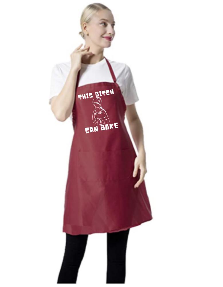 This Bitch Can Bake - Deep Red Apron with Pockets and White Design Unisex T-Shirt L