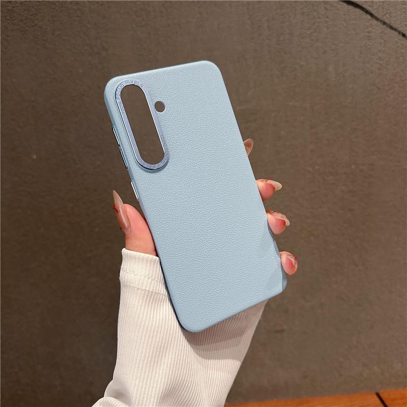 For Samsung Galaxy S24 Plus Ultra Durable Metal Big Hole Lens Frame Litchi Grain PC Case Anti-fingerprint Protector Back Cover Shell