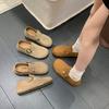 2025 Autumn Women's Light Brown Buckle Beanie Shoes Casual Flats Ins Trendy Student Versatile Retro Grandma Shoes
