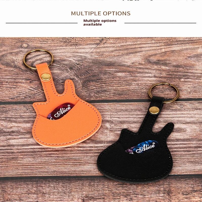1Pc Leather Guitar Pick Bag Pick Holder Case Guitar Shape With Key Ring Guitar Accessories Instrument Accessories