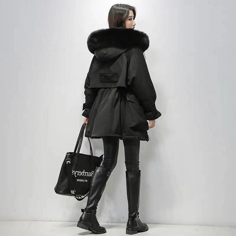 Fitaylor Large Natural Fox Fur Hooded Winter Jacket Women 90% White Duck Down Thick Parkas Warm Sash Tie Up Snow Coat
